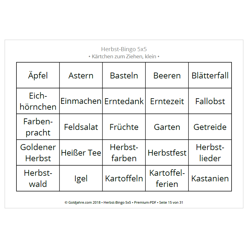 HerbstBingo für Senioren