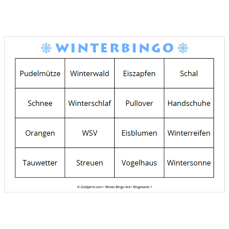 3 Winter-Bingos im Set